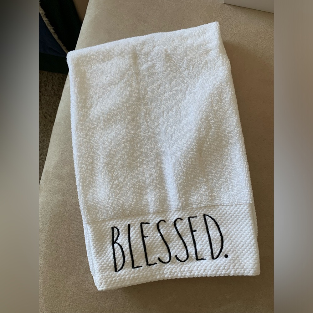 Rae Dunn BLESSED white bathroom hand towel